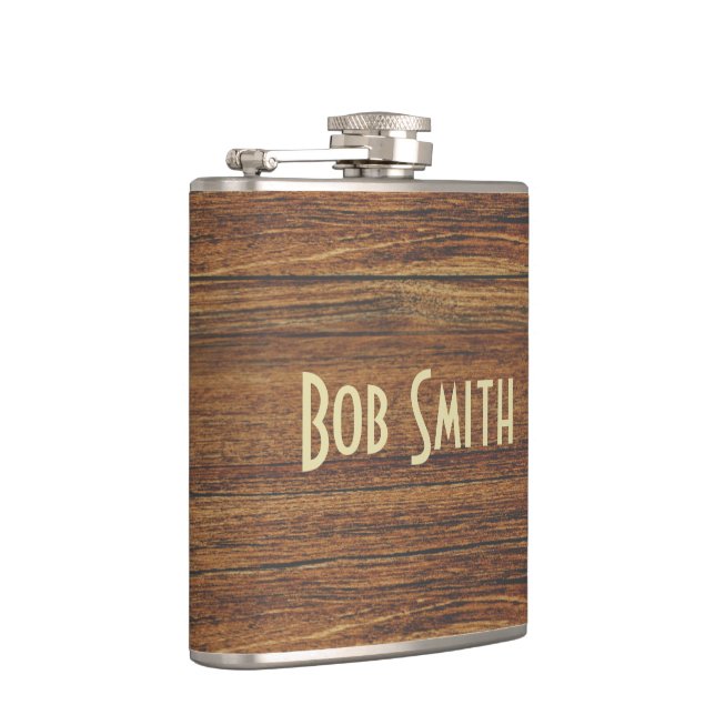 oak wood background hip flask (Right)
