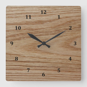 Oak Wood Grain Look Square Wall Clock