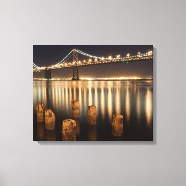 Oakland Bay Bridge night reflections. Canvas Print (Front)