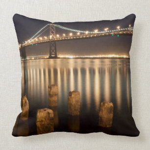 Oakland Bay Bridge night reflections. Throw Pillow