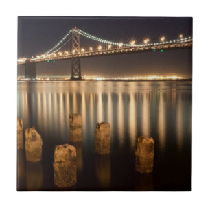 Oakland Bay Bridge night reflections. Tile