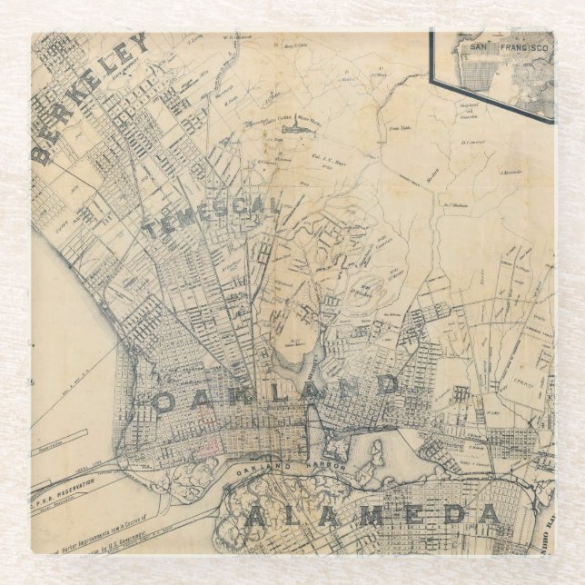 Oakland, Berkeley, Alameda Glass Coaster (Front)