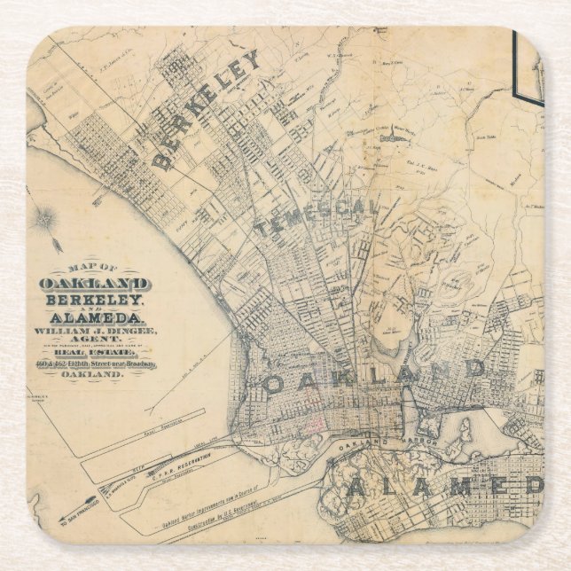 Oakland, Berkeley, Alameda Square Paper Coaster (Front)