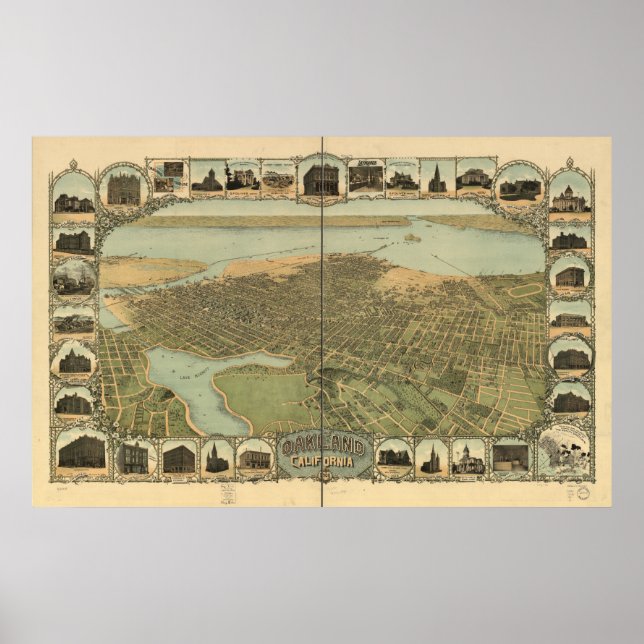 Oakland California 1899 Panoramic Map Poster (Front)