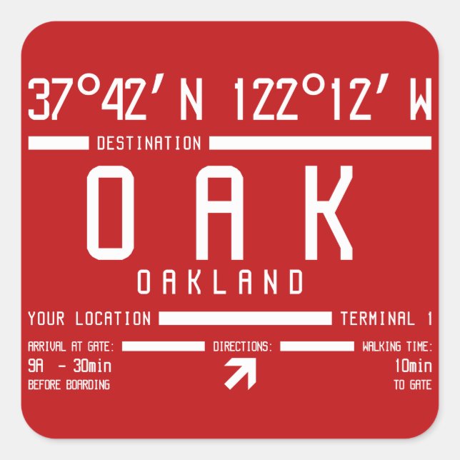Oakland California International Airport IATA Code Square Sticker (Front)