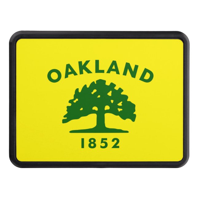 Oakland city flag trailer hitch cover (Front)