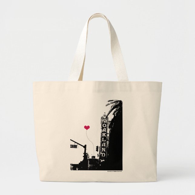 Oakland Fox Theatre with Red Heart Large Tote Bag (Front)