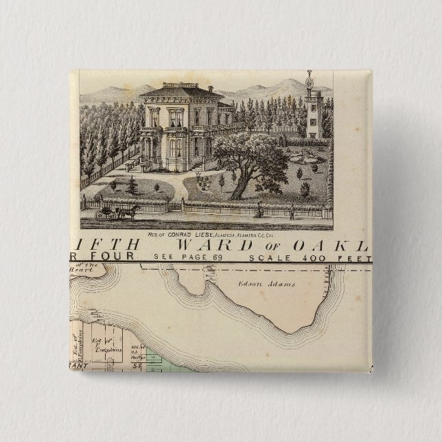 Oakland, vicinity 4 2 inch square button (Front)
