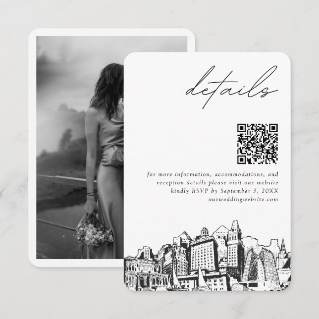 Oakland Wedding Modern Details QR Code Enclosure Card (Front/Back)