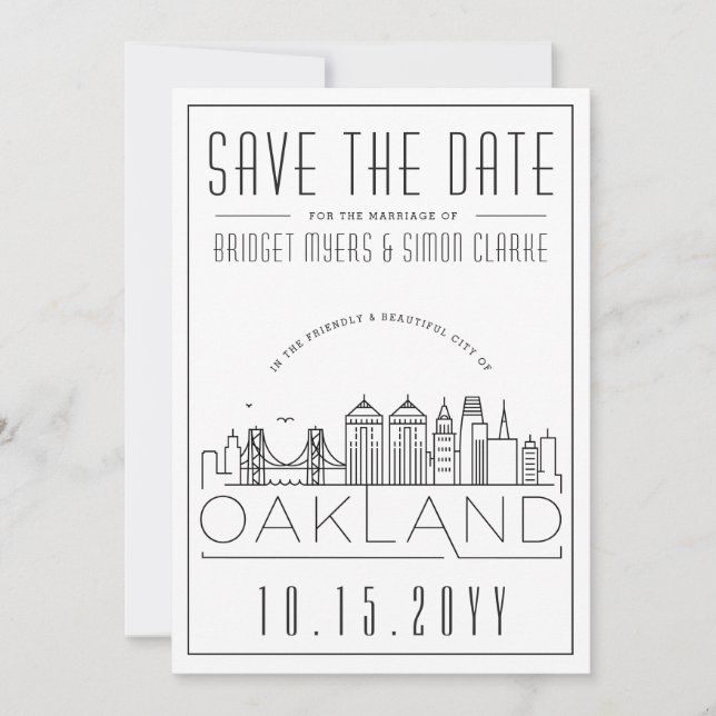 Oakland Wedding Stylized Skyline Save the Date Invitation (Front)