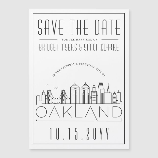 Oakland Wedding Stylized Skyline Save the Date Magnetic Invitation (Front)
