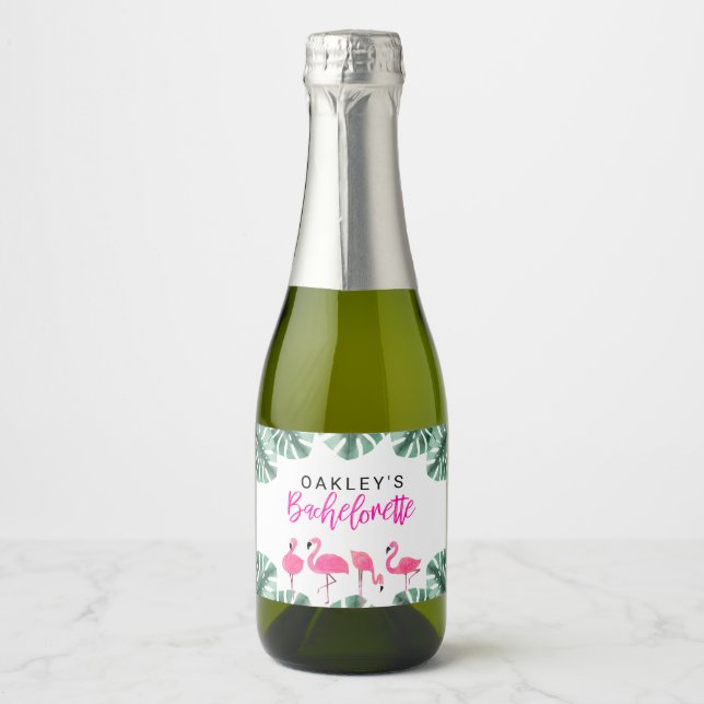 OAKLEY Hot Pink Tropical Flamingo Bachelorette  Ch Sparkling Wine Label (Front)