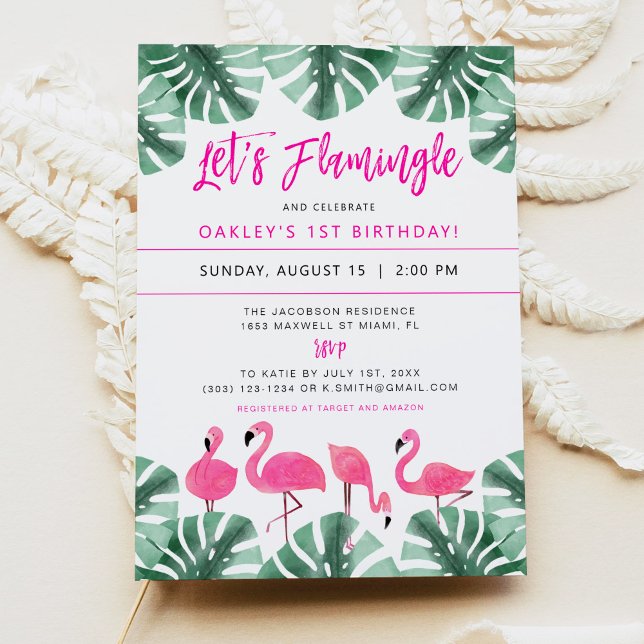 OAKLEY Let's Flamingle Hot Pink Girls 1st Birthday Invitation (Creator Uploaded)