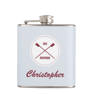 Oar inspiring pun rowers personalized sport hip flask