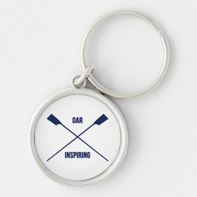 Oar inspiring slogan and crossed oars navy keychain (Front)