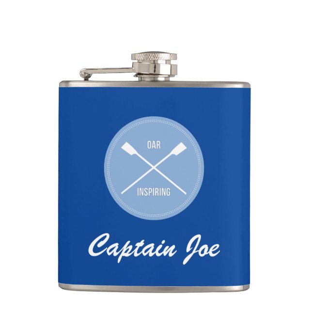 Oar inspiring sports pun personalized rowers hip flask (Front)