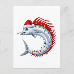 Oarfish Santa Hat Lights Funny Deep Sea Christmas Holiday Postcard