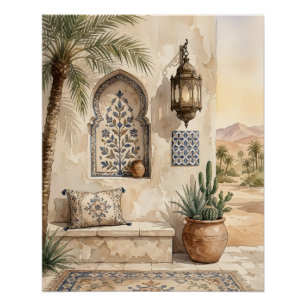 Oasis du désert marocain Aquarelle Art mural bohèm