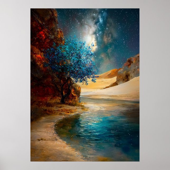 Oasis Under the Stars - Celestial Desert Landscape Poster (Front)