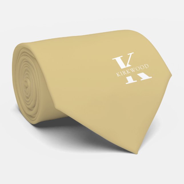Oat Yellow  Elegant Monogram + Name | One-Sided Tie (Rolled)