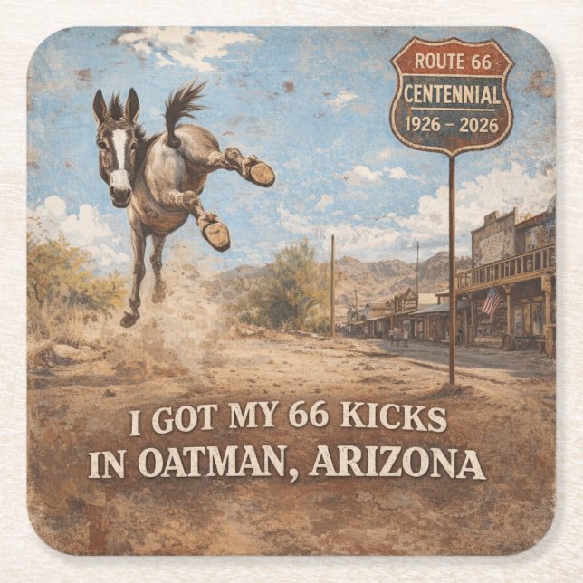 Oatman Arizona Wild Burro Barware Square Paper Coaster (Front)