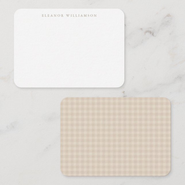 Oatmeal Beige Gingham Personalized Gift Enclosure Card (Front/Back)