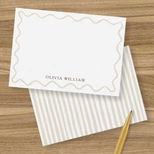 Oatmeal Beige Wavy Border Striped Personalized Card
