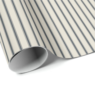Oatmeal Navy Rustic Thin Ticking Stripes Wrapping Paper