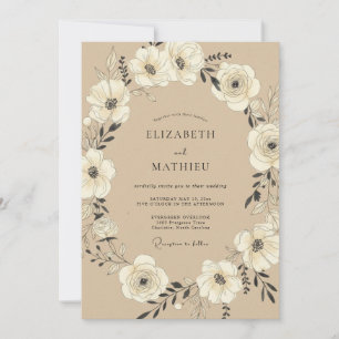 Oatmeal Rustic Botanical Wedding Invitation