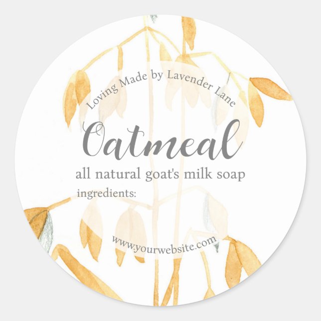 Oatmeal Soap All Natural Skin Care Product Label (Front)