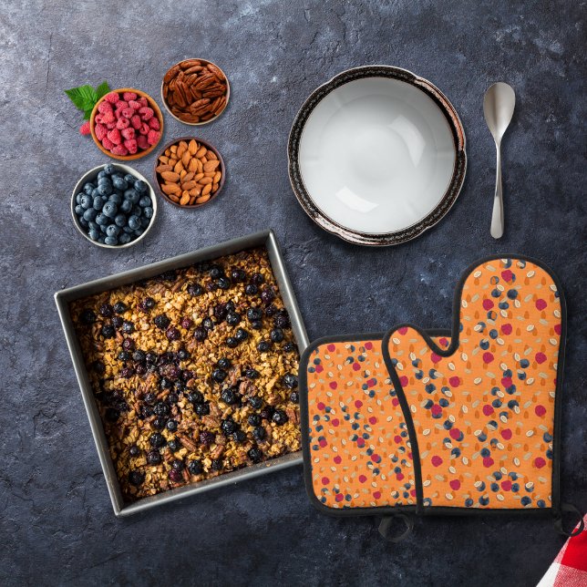 Oats, fruits, and nuts orange oven mitt & pot holder set (Creator Uploaded)