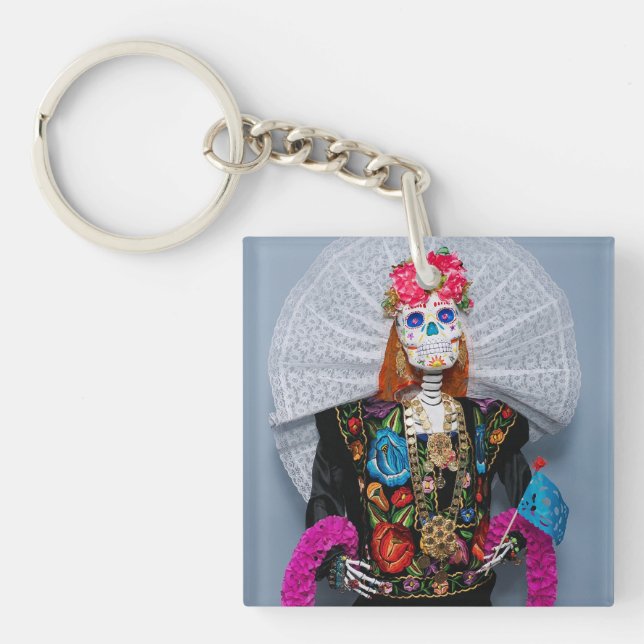 Oaxaca Calavera Catrina Tehuana Keychain (Front)