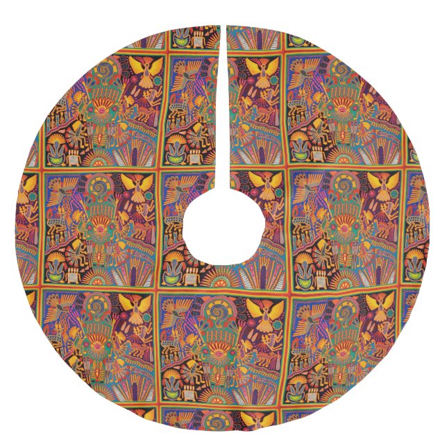 Oaxaca Mexico Mexican Mayan Tribal Art Boho Travel Brushed Polyester Tree Skirt (Front)