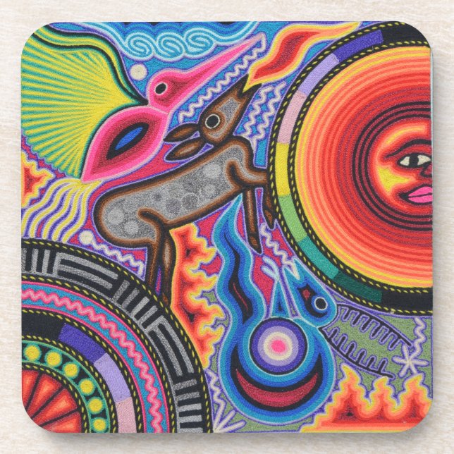 Oaxaca Mexico Mexican Mayan Tribal Art Boho Travel Coaster (Front)