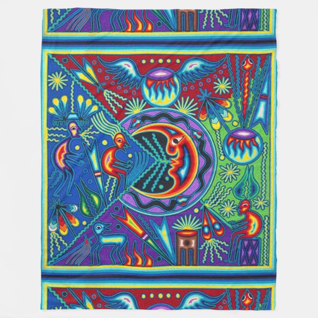Oaxaca Mexico Mexican Mayan Tribal Art Boho Travel Fleece Blanket (Front)