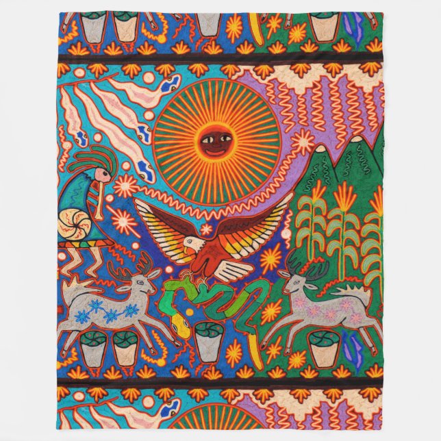 Oaxaca Mexico Mexican Mayan Tribal Art Boho Travel Fleece Blanket (Front)