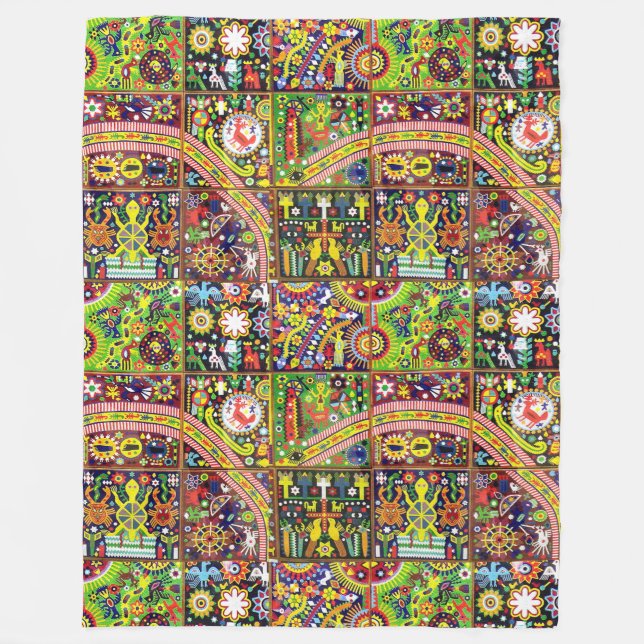 Oaxaca Mexico Mexican Mayan Tribal Art Boho Travel Fleece Blanket (Front)