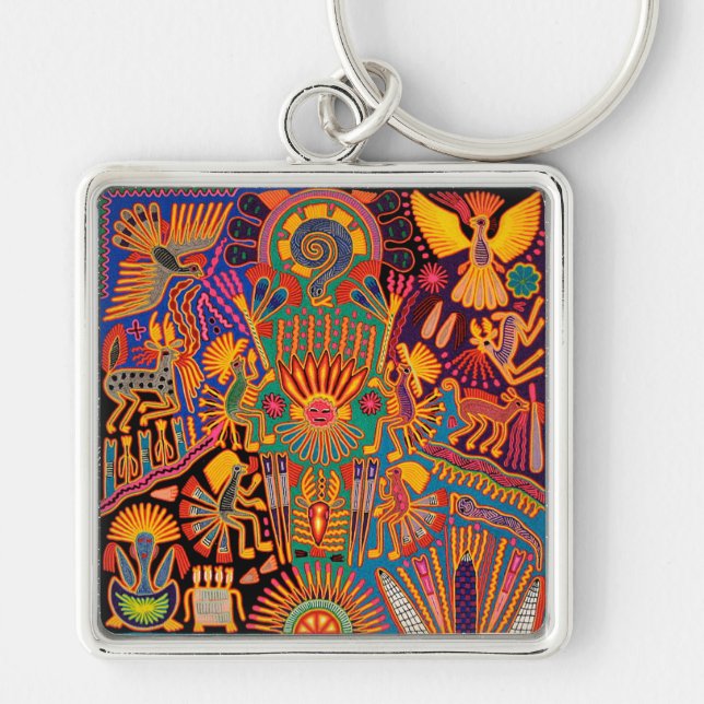 Oaxaca Mexico Mexican Mayan Tribal Art Boho Travel Keychain (Front)