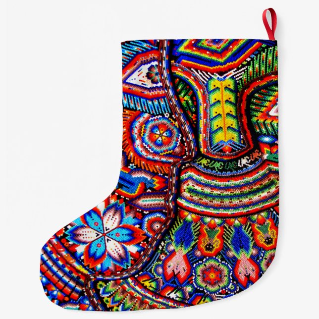 Oaxaca Mexico Mexican Mayan Tribal Art Boho Travel Large Christmas Stocking (Back)