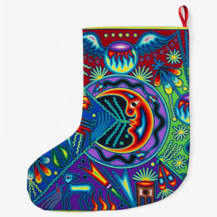 Oaxaca Mexico Mexican Mayan Tribal Art Boho Travel Large Christmas Stocking
