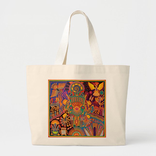 Oaxaca Mexico Mexican Mayan Tribal Art Boho Travel Large Tote Bag (Front)