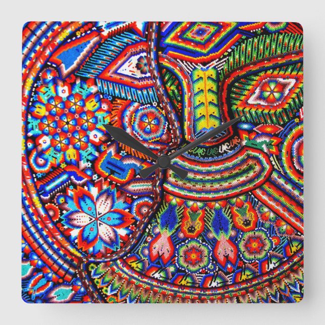 Oaxaca Mexico Mexican Mayan Tribal Art Boho Travel Square Wall Clock (Front)