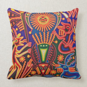 Oaxaca Mexico Mexican Mayan Tribal Art Boho Travel Throw Pillow