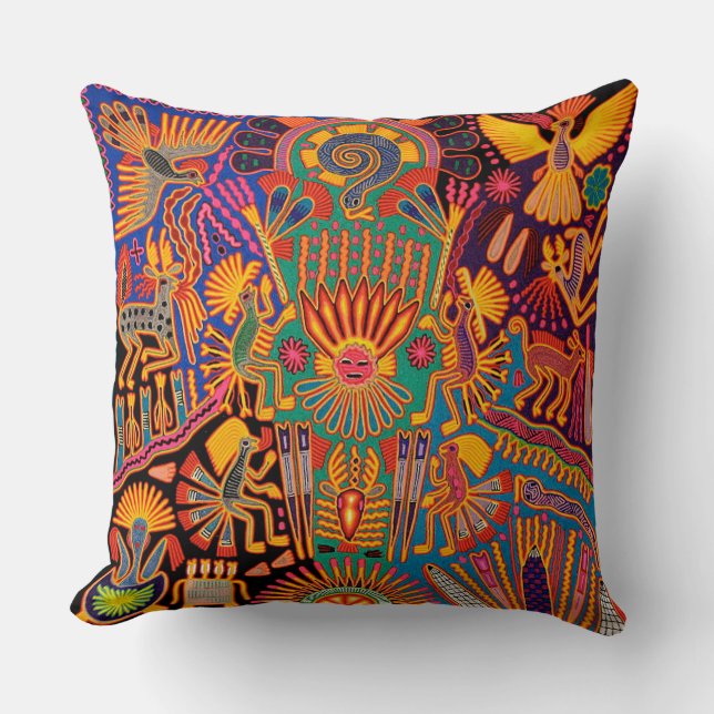 Oaxaca Mexico Mexican Mayan Tribal Art Boho Travel Throw Pillow (Front)