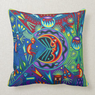 Oaxaca Mexico Mexican Mayan Tribal Art Boho Travel Throw Pillow