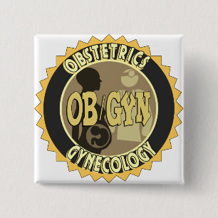 OB/GYN BADGE FEMALE DOCTOR LOGO 2 INCH SQUARE BUTTON