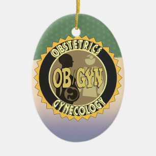 OB/GYN BADGE FEMALE DOCTOR LOGO CERAMIC ORNAMENT