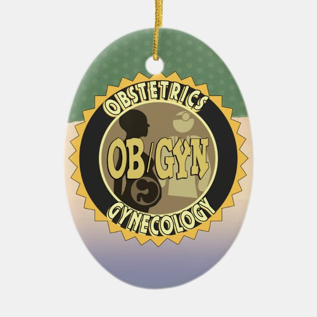 OB/GYN BADGE FEMALE DOCTOR LOGO CERAMIC ORNAMENT (Front)