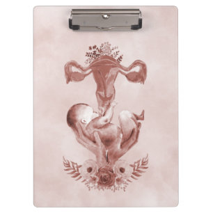 Ob/Gyn Midwife Floral Childbirth Cervix Ovaries Clipboard
