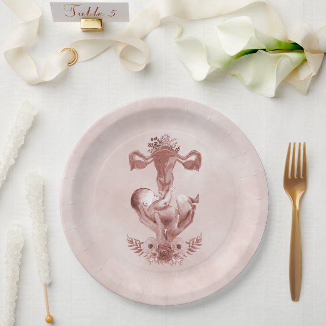 Ob/Gyn Midwife Floral Childbirth Cervix Ovaries Paper Plate (Wedding)